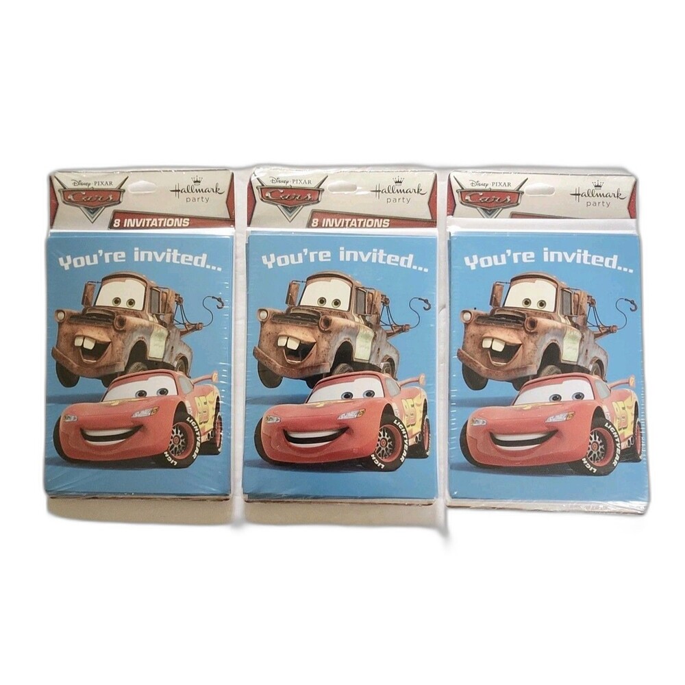 3 Packs/ 24 Total Party Invitations DISNEY PIXAR CARS 8 Cards Hallmark